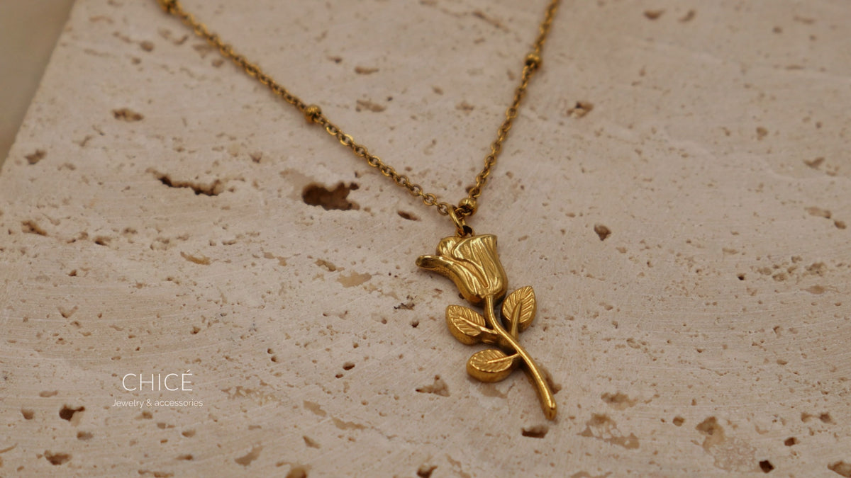 Rose - 18K Gold Plated Rose Pendant Necklace