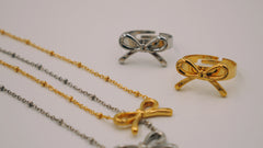 Bowie Set - Bow Necklace & Adjustable Ring in Gold & Silver