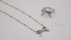 Bowie Set - Bow Necklace & Adjustable Ring in Gold & Silver