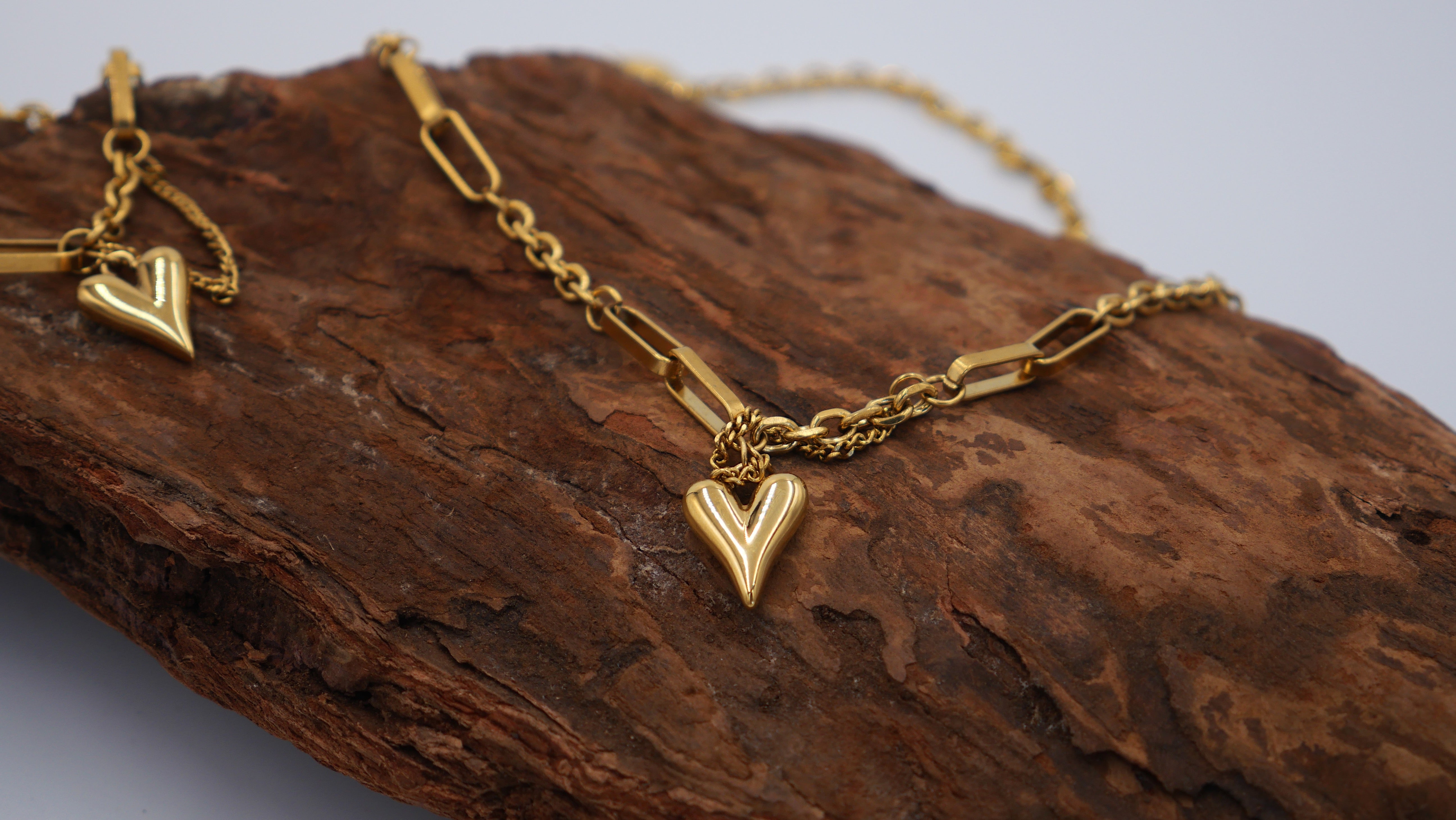 Charlotte Set - Gold Heart Necklace & Bracelet Duo