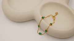 Elegant Green Zircon Bracelet with Gold Plated Chain