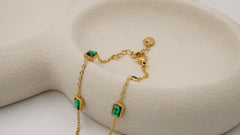 Elegant Green Zircon Bracelet with Gold Plated Chain