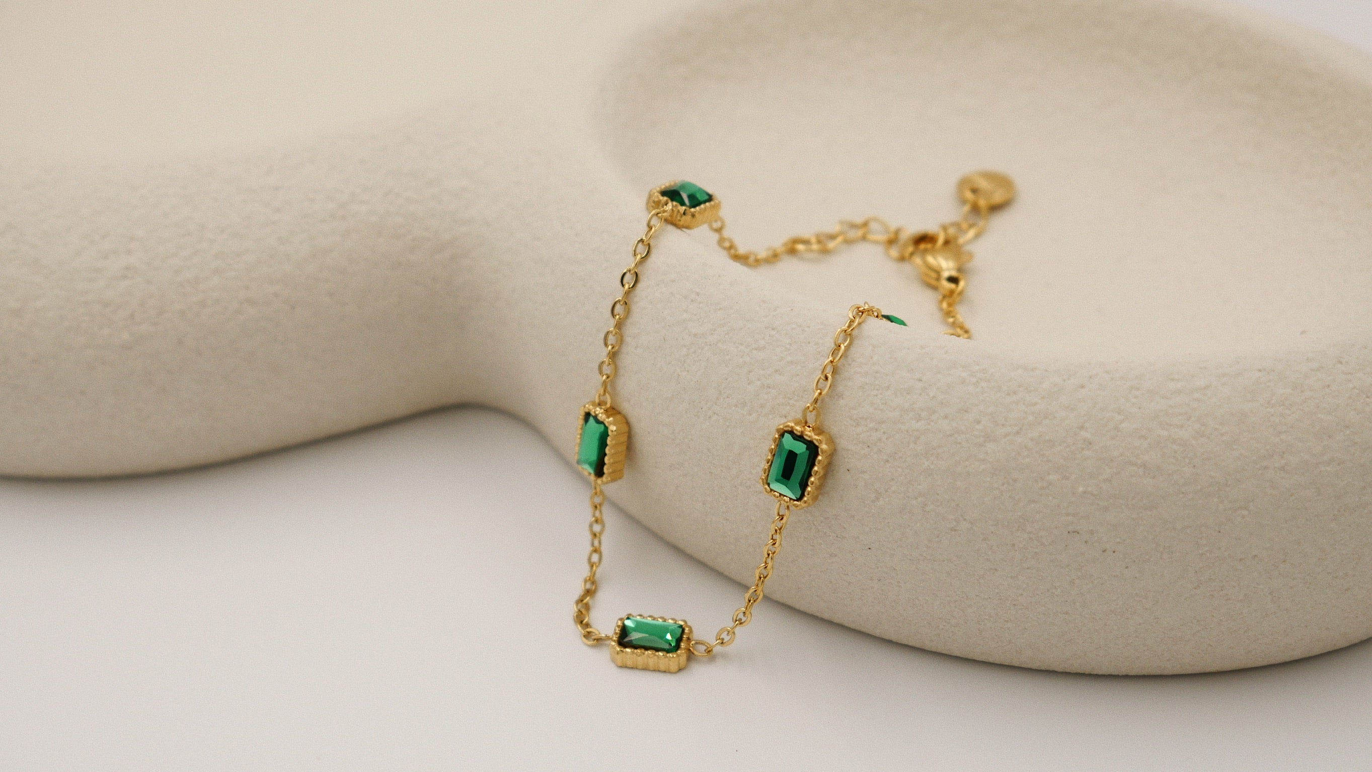 Elegant Green Zircon Bracelet with Gold Plated Chain