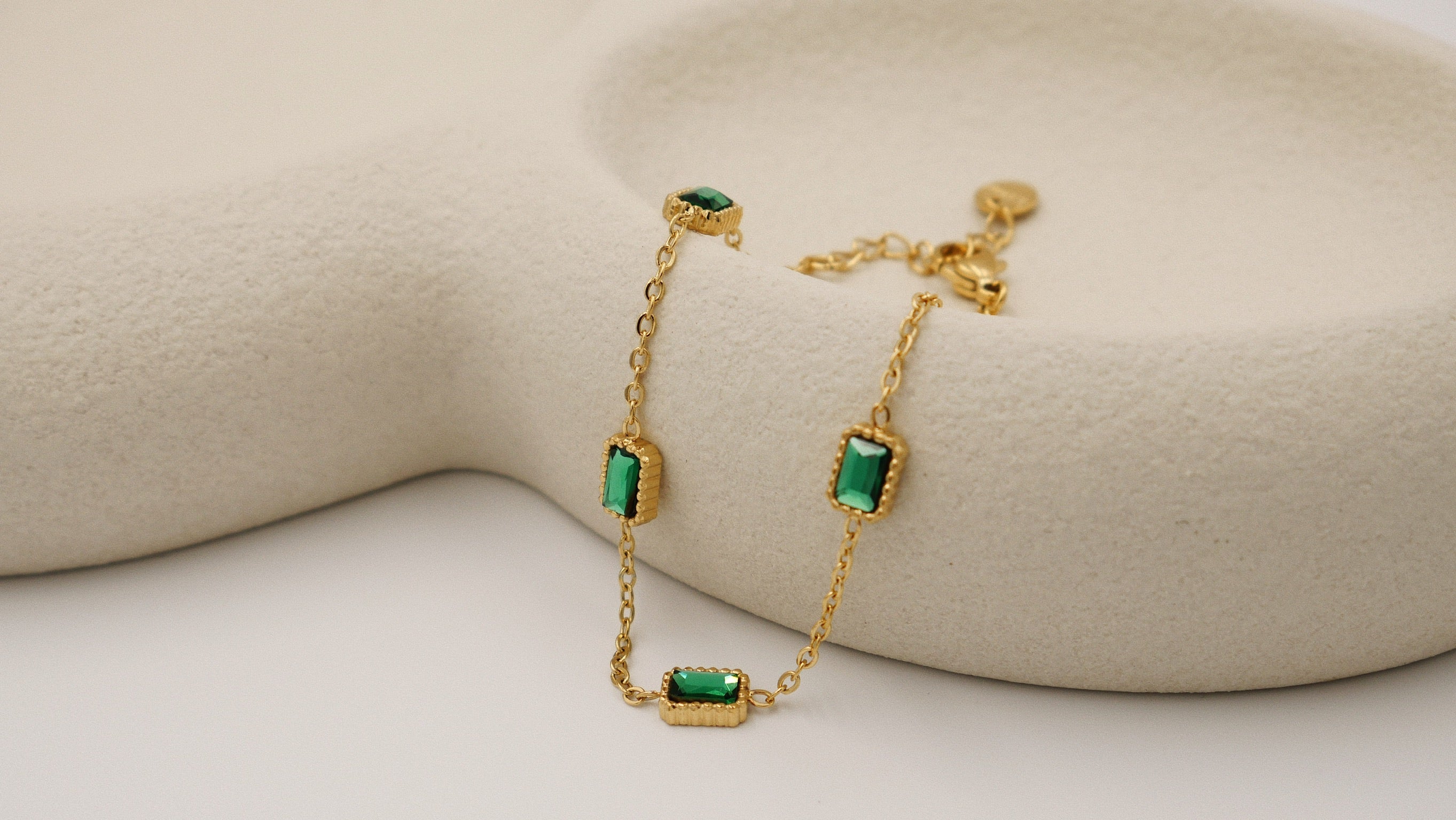 Elegant Green Zircon Bracelet with Gold Plated Chain