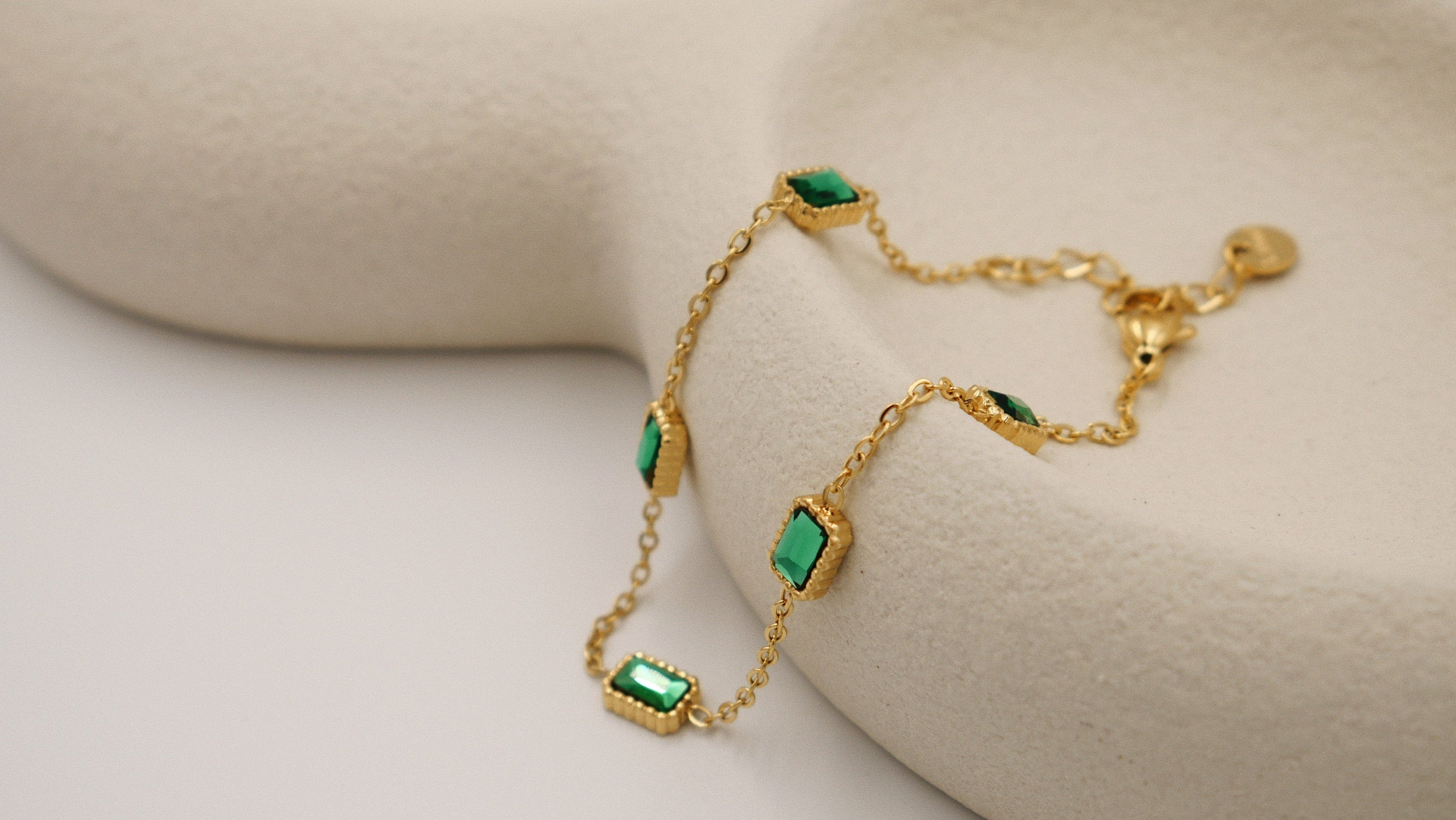 Elegant Green Zircon Bracelet with Gold Plated Chain