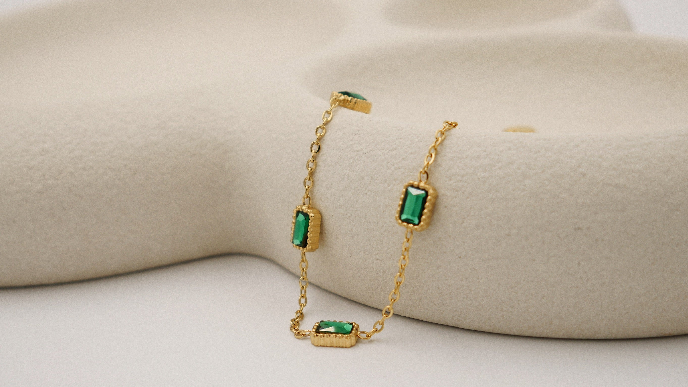 Elegant Green Zircon Bracelet with Gold Plated Chain