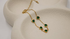 Lucia - Luxurious Green Zircon Heart Bracelet with Gold Plated Accents