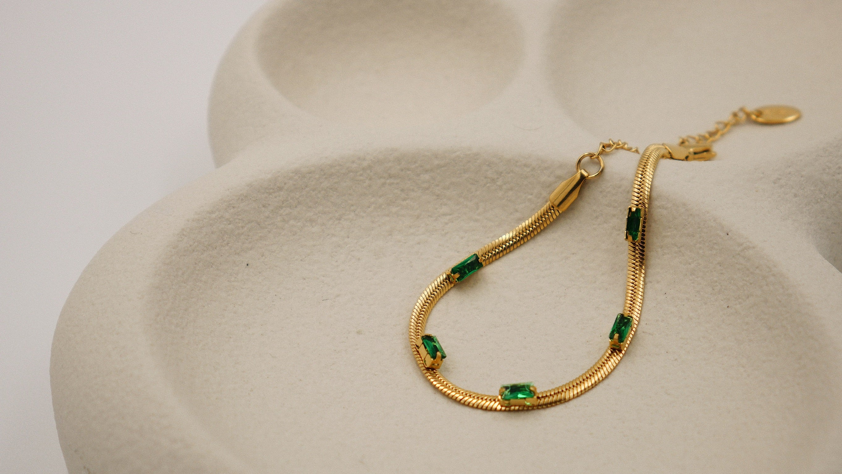 Radiant Green Zircon Bracelet with Gold Plated Setting