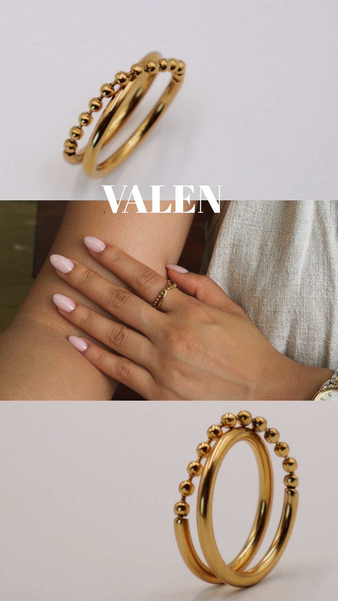 Valen - 18K Gold Plated Beaded Dual Band Ring